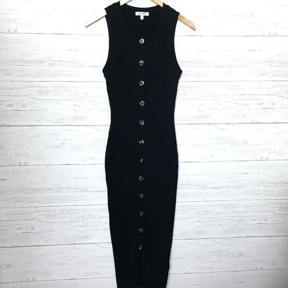 Good American Women's Black Rib Knit Bodycon Midi Dress Sleeveless size 2 - Picture 9 of 9